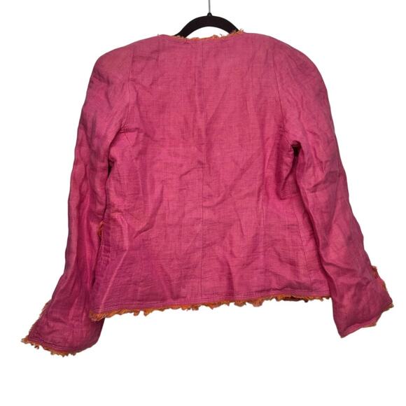 Anne Klein Linen Blazer Pink Orange Fringe Petite 6P Shoulder Pads Y2K Revival - Picture 7 of 7
